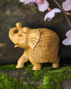 Indian Wooden Elephant Showpiece –  Art Collectible (5" inch)