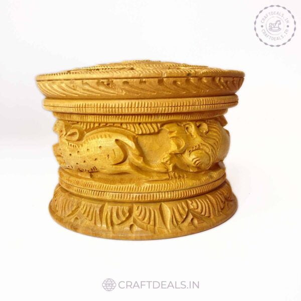 Wooden Carved Box with a scene of wild animals closed lid