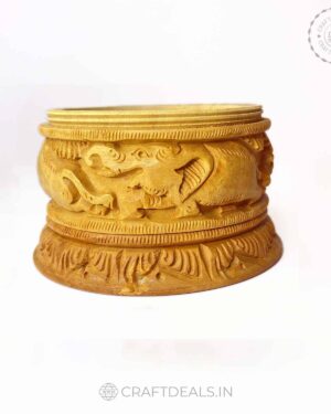 Wooden Carved Box with a scene of wild animals open lid