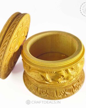 Wooden Carved Box with a scene of wild animals lid on the side