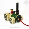Handmade wooden pull-along toy with bright colors and intricate design, crafted by skilled Channapatna artisans".