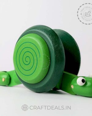 Wooden Snail Pull Along Toy - Eco-friendly, handcrafted Channapatna toy with a whimsical design, perfect for imaginative play and skill development.