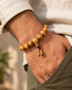 Alternative view of Wooden Bracelet for Men – 12mm Sandalwood Bead Bracelet