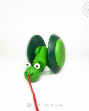 Wooden Snail Pull Along Toy - Eco-friendly, handcrafted Channapatna toy with a whimsical design, perfect for imaginative play and skill development.