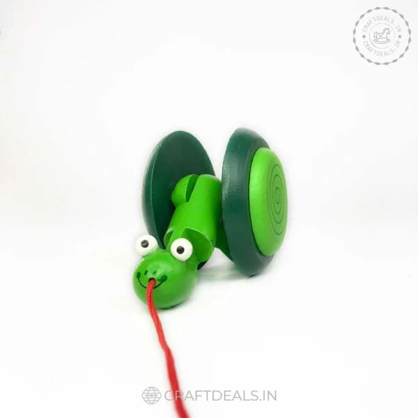 Wooden Snail Pull Along Toy - Eco-friendly, handcrafted Channapatna toy with a whimsical design, perfect for imaginative play and skill development.