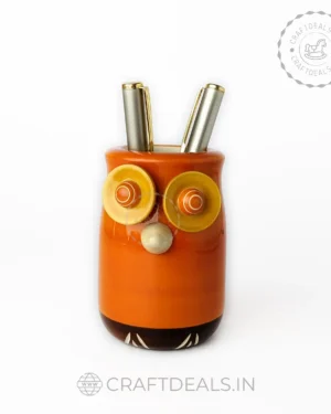 Owl Shaped Wooden Pen Holder made in Channapatna