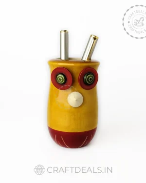 Owl Shaped Wooden Pen Holder made in Channapatna