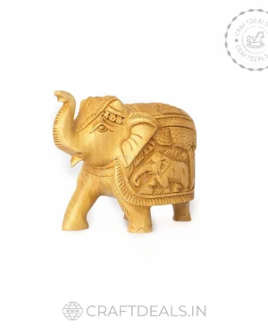 Hand Carved Wooden Trunk Up Elephant - Indian Artisan Sculpture