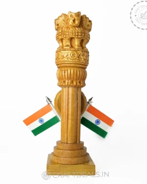 Wooden-Carved-Ashok-Stambh-Pillar-Flags-Clock