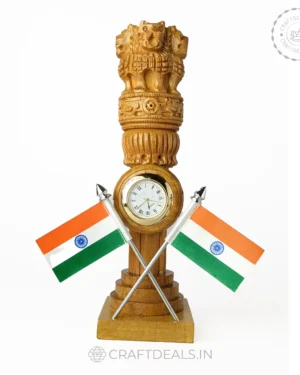 Wooden-Carved-Ashok-Stambh-Pillar-Flags-Clock