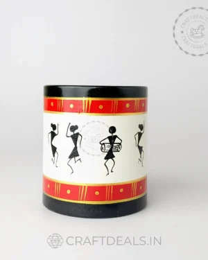 Wooden Pen Stand For Office | Handcrafted Pen Holder | Warli Art