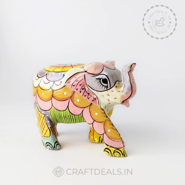 Hand-painted pink wooden elephant statue for home decor
