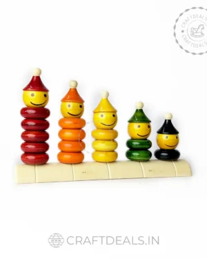 Handmade Wooden Peppy Five Toy - Colorful and creative wooden toy with five different shapes and vibrant colors.