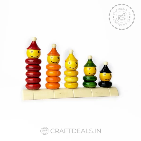 Handmade Wooden Peppy Five Toy - Colorful and creative wooden toy with five different shapes and vibrant colors.