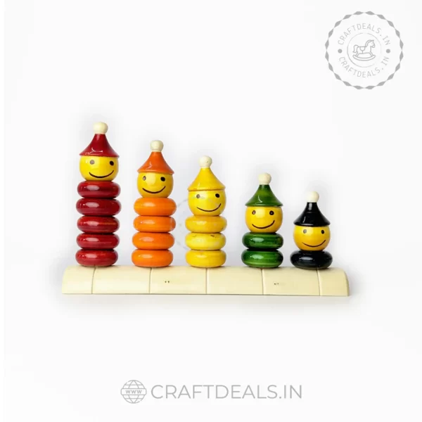 Handmade Wooden Peppy Five Toy - Colorful and creative wooden toy with five different shapes and vibrant colors.