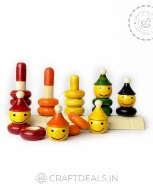 Handmade Wooden Peppy Five Toy - Colorful and creative wooden toy with five different shapes and vibrant colors.