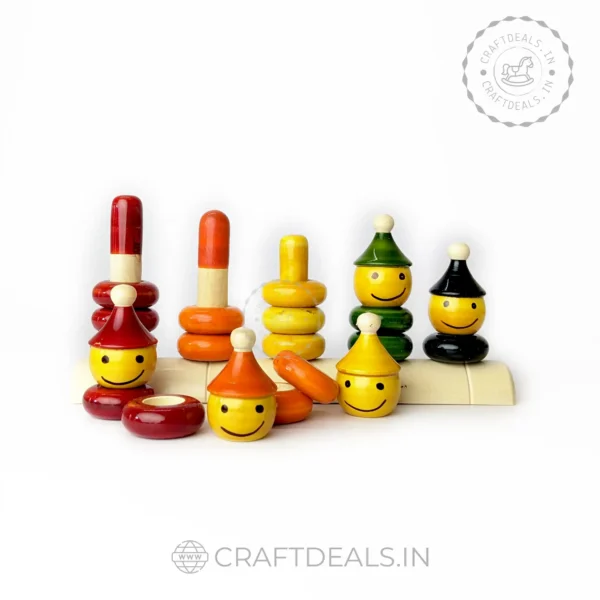 Handmade Wooden Peppy Five Toy - Colorful and creative wooden toy with five different shapes and vibrant colors.