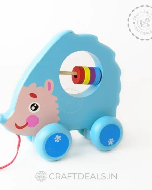 Colorful pull-along toy made in Channapatna by skilled artisan