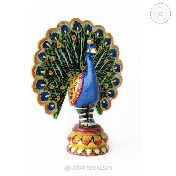 Wooden hand-painted peacock decor