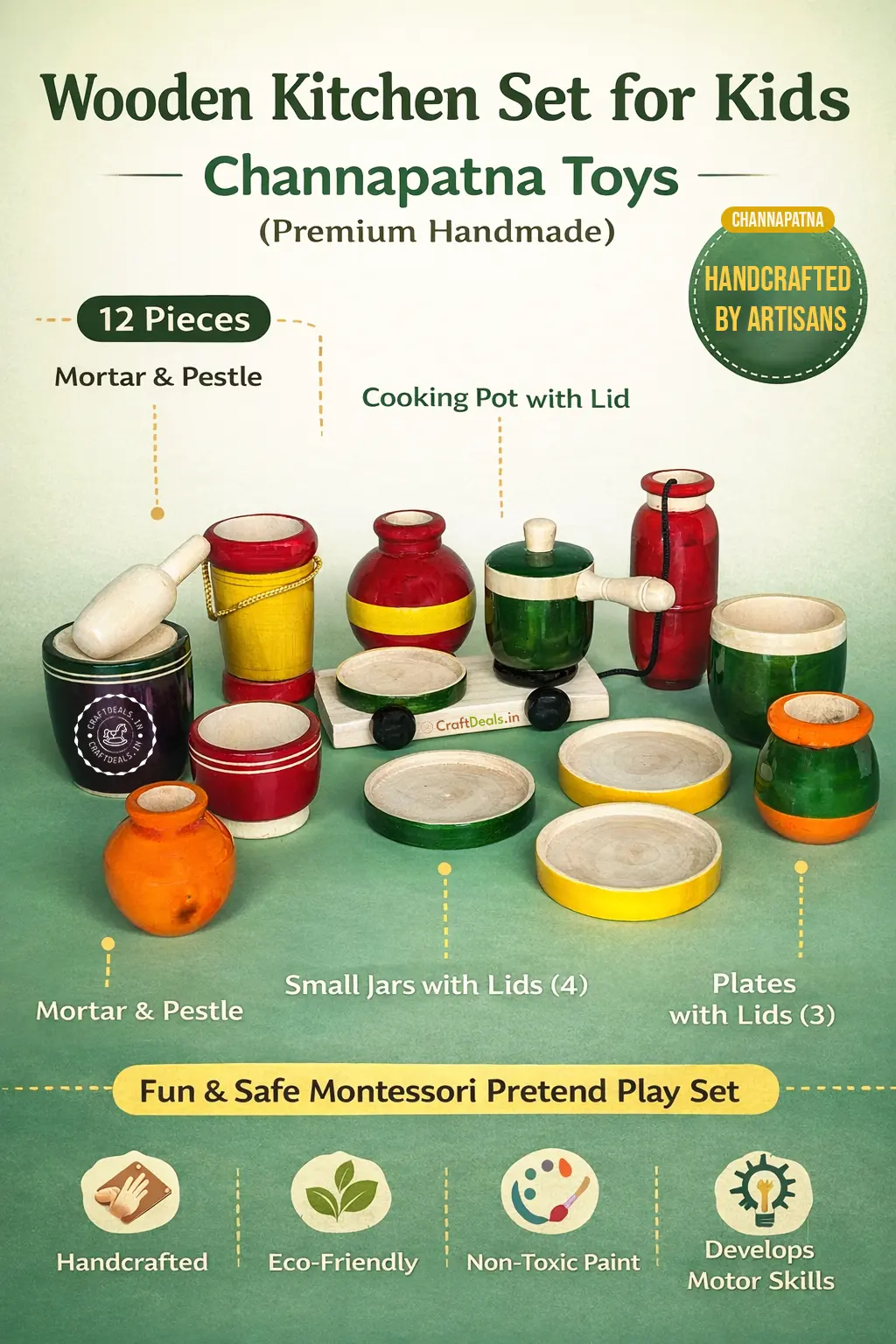 premium wooden kitchen set for kids channapatna toys 12 piece cooking set