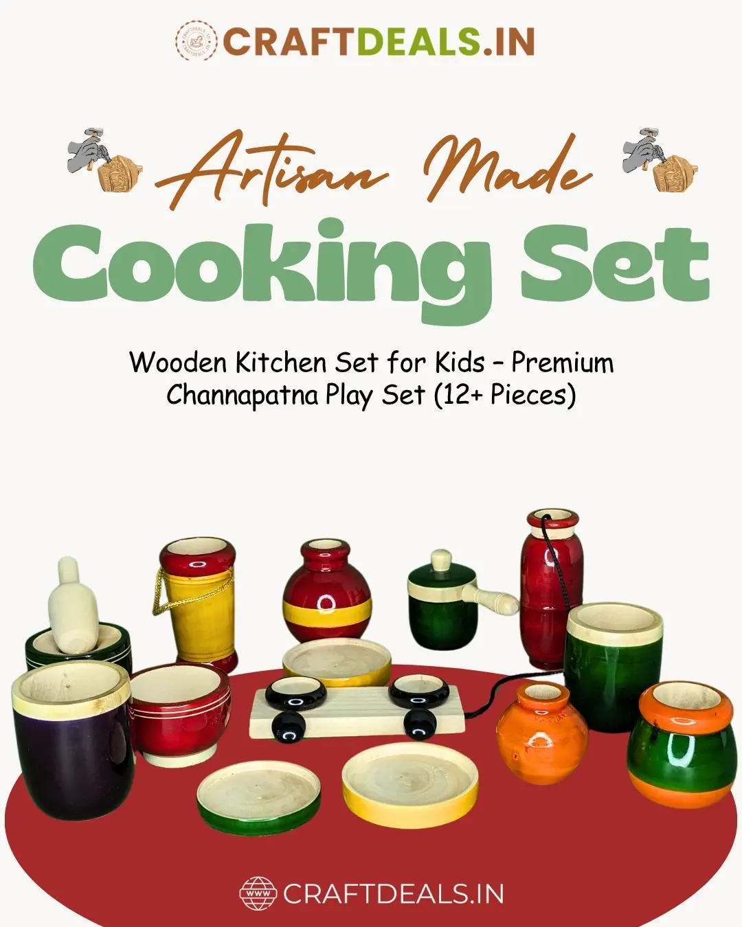 wooden kitchen set for kids 12 pieces channapatna montessori toy