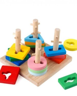 Wooden 4 Column Geometric Shapes Matching Stacking Toy