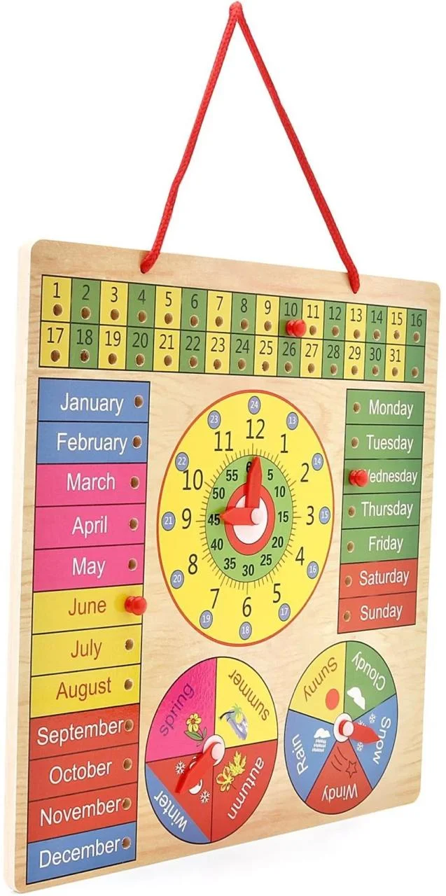 Wooden Calendar, Clock, Weather and Seasons Board for Kids Learning - Image 3