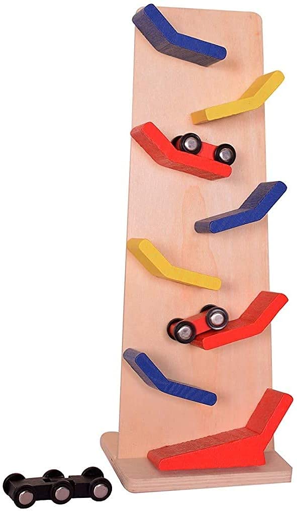 Wooden Slippery Car and Car Zig Zag Track Drop Toy