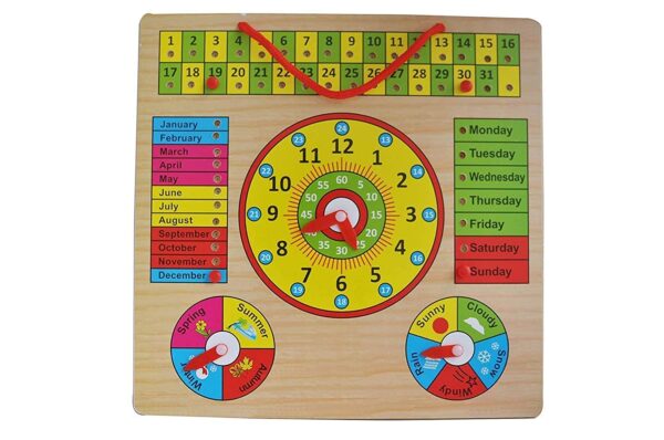 Wooden Calendar, Clock, Weather, and Seasons Board for Kids Learning