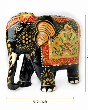 Wooden Elephant Showpiece - Handcrafted Decor with Intricate Carvings and Vibrant Paintwork