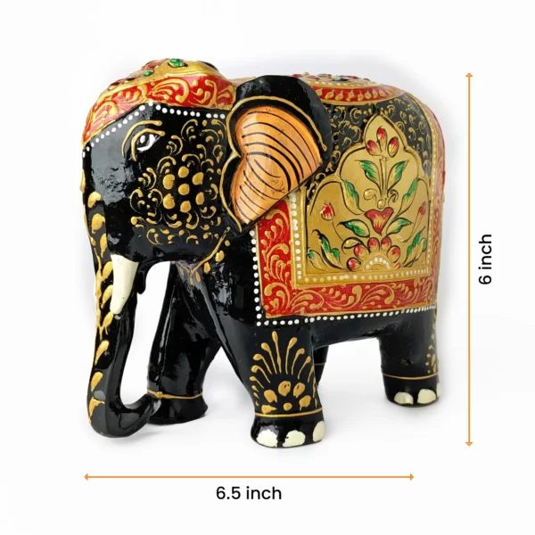 Wooden Elephant Showpiece - Handcrafted Decor with Intricate Carvings and Vibrant Paintwork