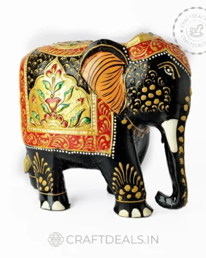 Wooden Elephant Showpiece - Handcrafted Decor with Intricate Carvings and Vibrant Paintwork
