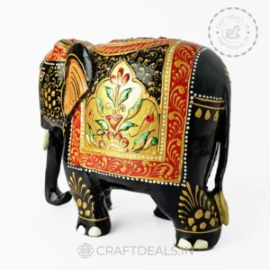 Wooden Elephant Showpiece - Handcrafted Decor with Intricate Carvings and Vibrant Paintwork