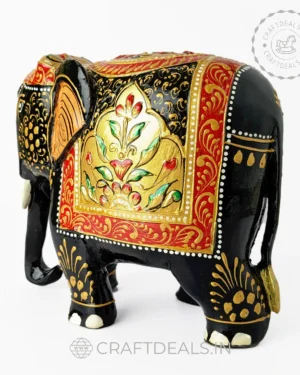 Wooden Elephant Showpiece - Handcrafted Decor with Intricate Carvings and Vibrant Paintwork