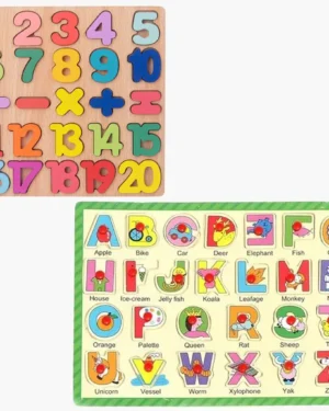 Wooden Number 123 and ABC Alphabets Board - Educational Matching Puzzle Toy for Kids