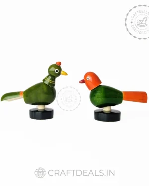 Handcrafted Channapatna Wooden Spring Birds Dolls - Vibrant and Artistic Wood Carvings