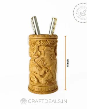 wooden-pen-stand-jungle-carved-design