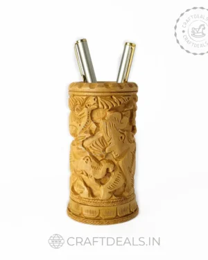 wooden-pen-stand-jungle-carved-design