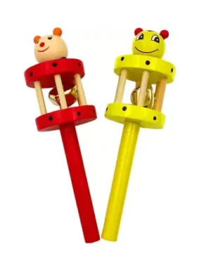Channapatna Toys Wooden Rattle Toy Bell For Kids (Pack of 2 Random colors)