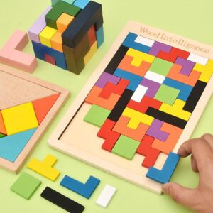 Wooden Tetris Russian Colorful Puzzle Board For Kids | Jigsaw Puzzle Multicolour - 40 Pieces