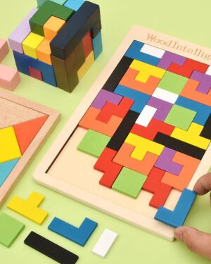 Wooden Tetris Russian Colorful Puzzle Board For Kids | Jigsaw Puzzle Multicolour - 40 Pieces