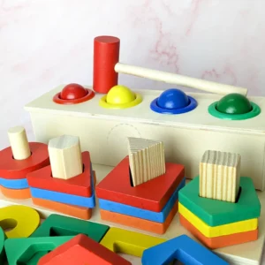 Wooden Sleeve Column Geometric Shapes and Hammer Ball Toy