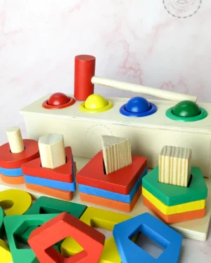 Wooden Sleeve Column Geometric Shapes and Hammer Ball Toy