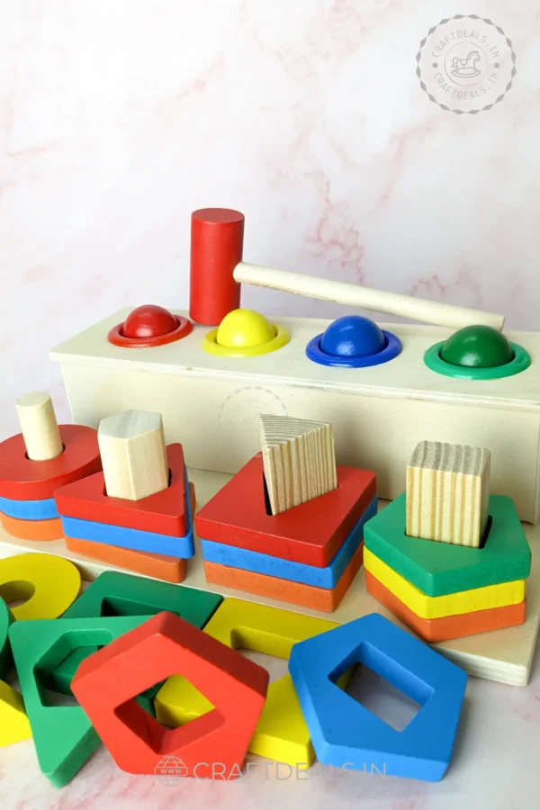 Wooden Sleeve Column Geometric Shapes and Hammer Ball Toy