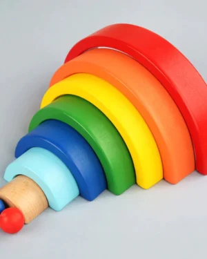 Wooden Rainbow Stacking Toys - Montessori-inspired colorful building blocks for kids