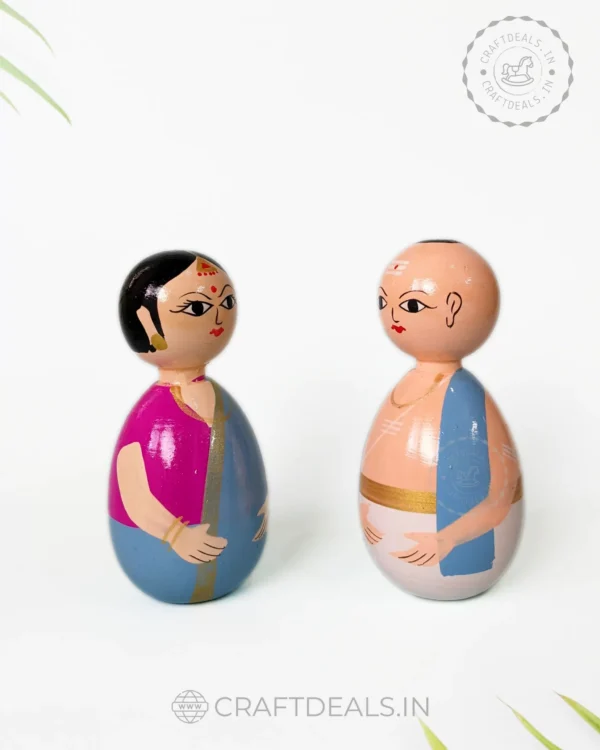 Channapatna Doll Indian Pandit Couple | Priest Doll Set of 2 For Kids (4" inch) - Image 2