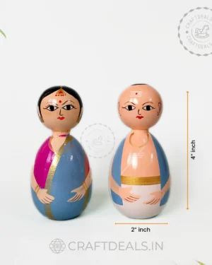 Channapatna Doll Indian Pandit Couple | Priest Doll Set of 2 For Kids (4" inch)
