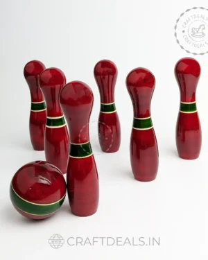 Channapatna Toys Wooden 6 Pin Bowling Set - Indoor Toy Fun