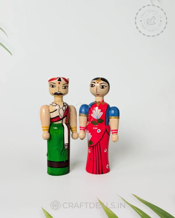 Channapatna Dolls Indian Traditional Couple Handcrafted  (2 Pcs) - Image 2