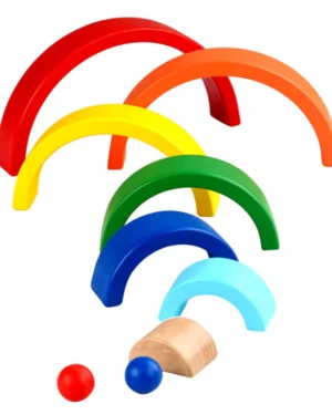 Wooden Rainbow Stacking Toys - Montessori-inspired colorful building blocks for kids